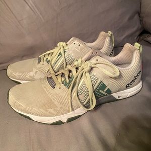Off White & Green Reebok crossfit shoes
